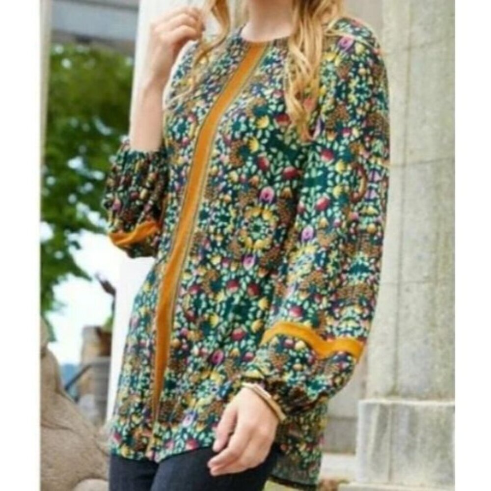Matilda Jane Moments With You At The Pumpkin Patch Top SM Multicolor Floral EUC